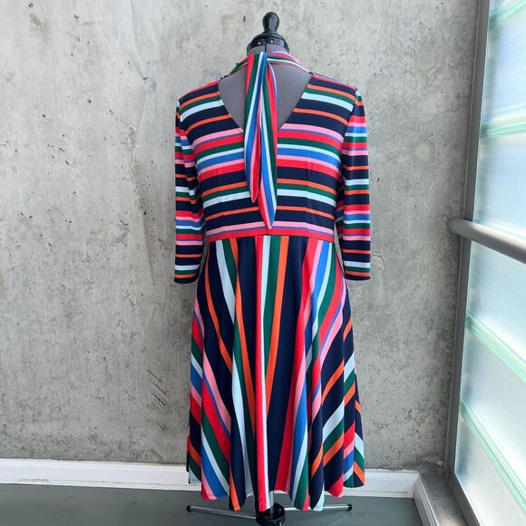 Eloquii Size 18 Striped Fit & Flare Midi Dress Bold Maximalist Dopamine Dressing - Picture 4 of 12